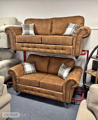 Leather Brown Sofa Set 2 Seater & 3 Seater Delivery Available 