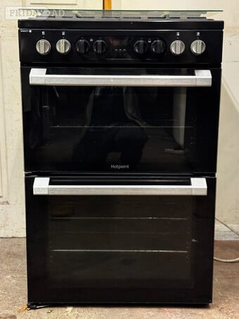 Hotpoint dual fuel gas cooker 60cm fsd black double oven 3 months