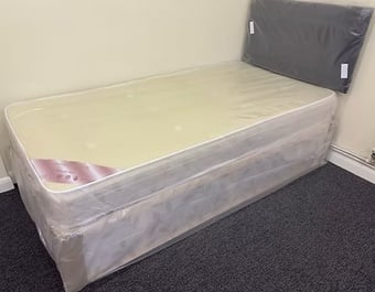 SINGLE WINCHESTER DIVAN BASE AND 7 INCH LIGHTLY QUILTED MATTRESS