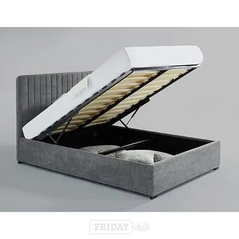 DOUBLE - LIVINGSTONE OTTOMAN BED - GREY FABRIC