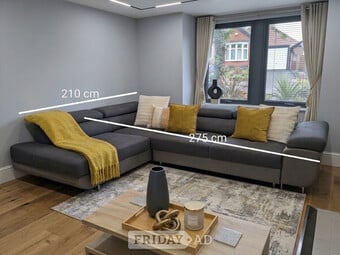 Modern Grey L-Shape Sofa Bed with Adjustable Headrests (275cm x 2