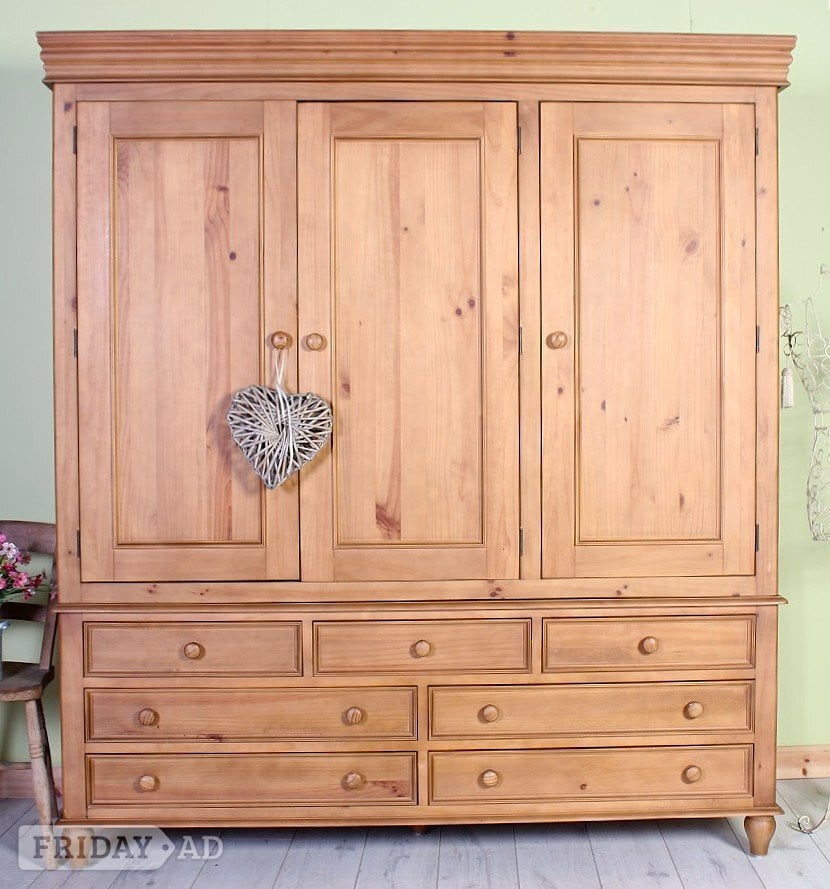 UK Delivery - Large Pine Triple Farmhouse Wardrobe With 7 Drawers in Hailsham