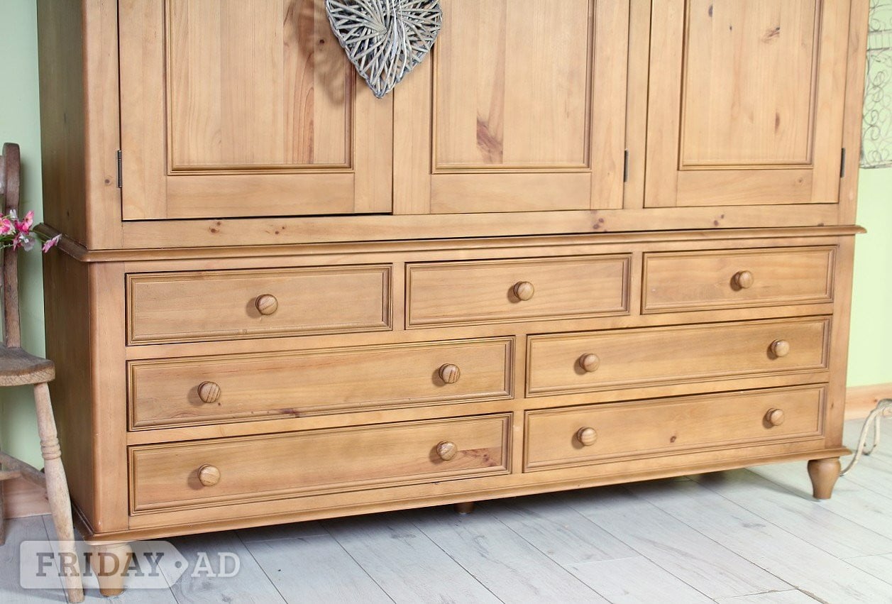 Hailsham UK Delivery - Large Pine Triple Farmhouse Wardrobe With 7 Drawers