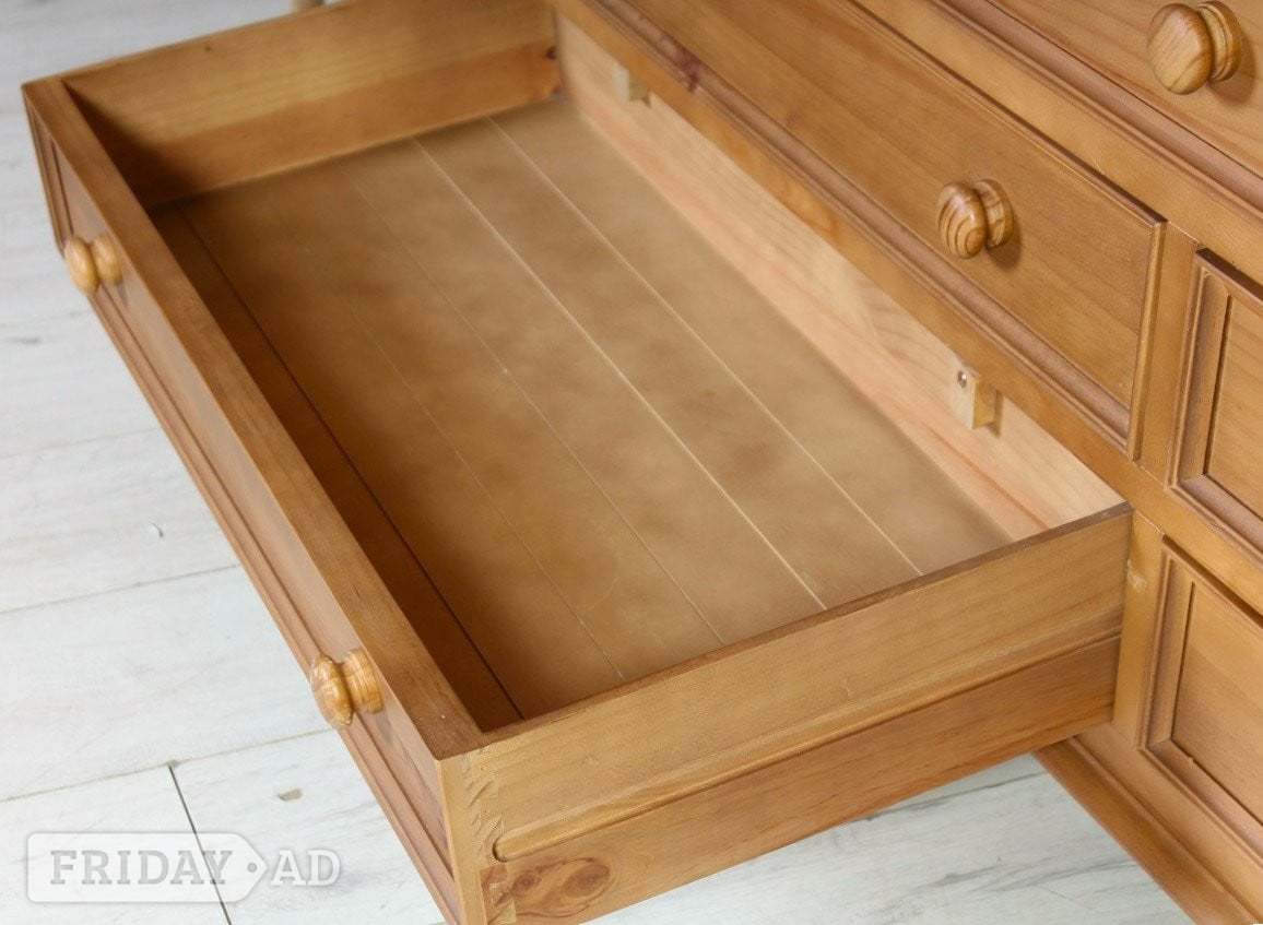 UK Delivery - Large Pine Triple Farmhouse Wardrobe With 7 Drawers - Furniture in Hailsham