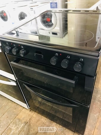 Black 60CM wide electric cooker with double oven &grill