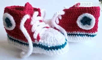 Red Baby Converse-like Sneakers Handmade Crocheted - New