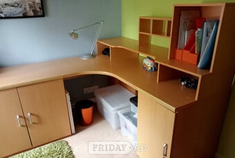 Corner desk with cupboards & shelving
