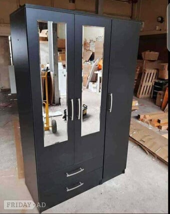 Black 3 Door Wardrobe with Shelves and Drawers