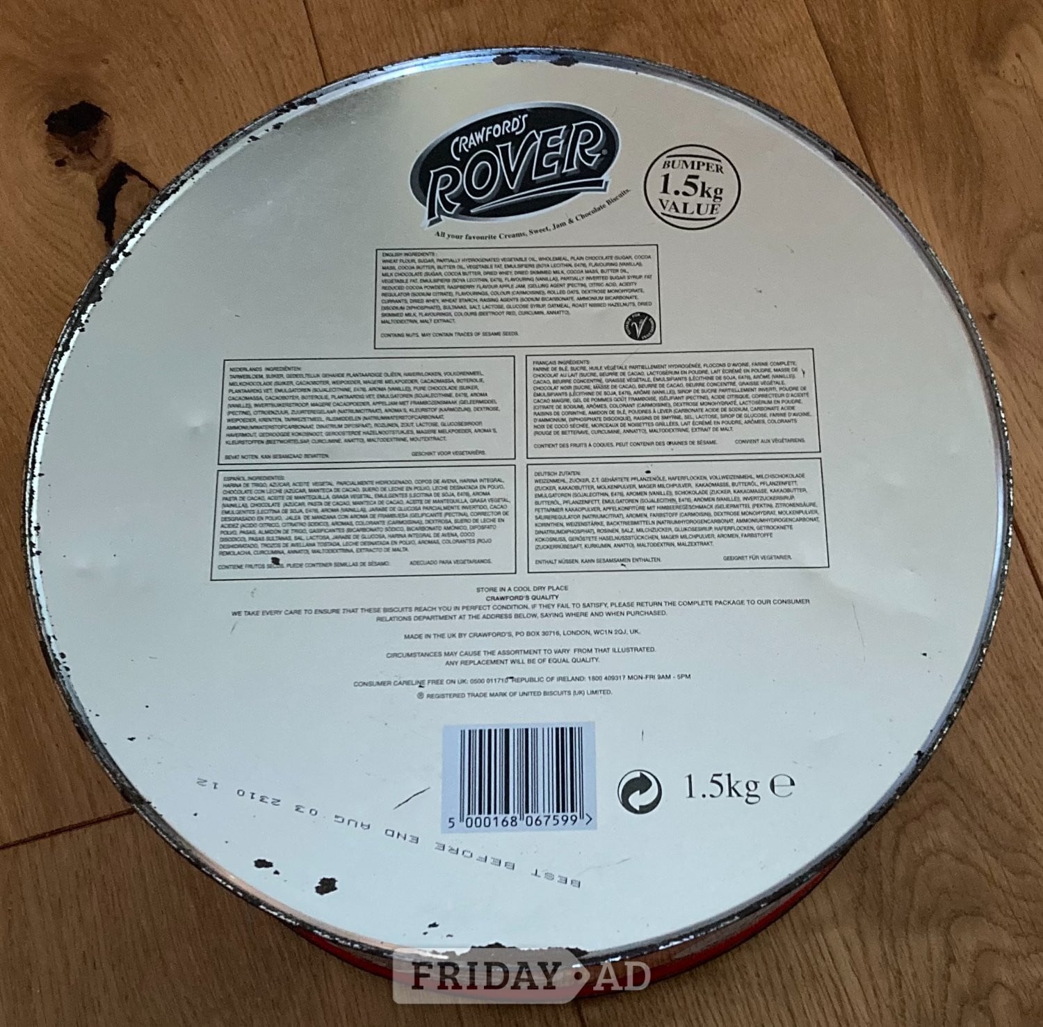 Crawley Empty Vintage Crawford's Rover Biscuit Tin - 1.5 kg.