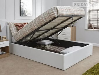 DOUBLE - END LIFT WHITE FAUX LEATHER OTTOMAN STORAGE BEDSTEAD