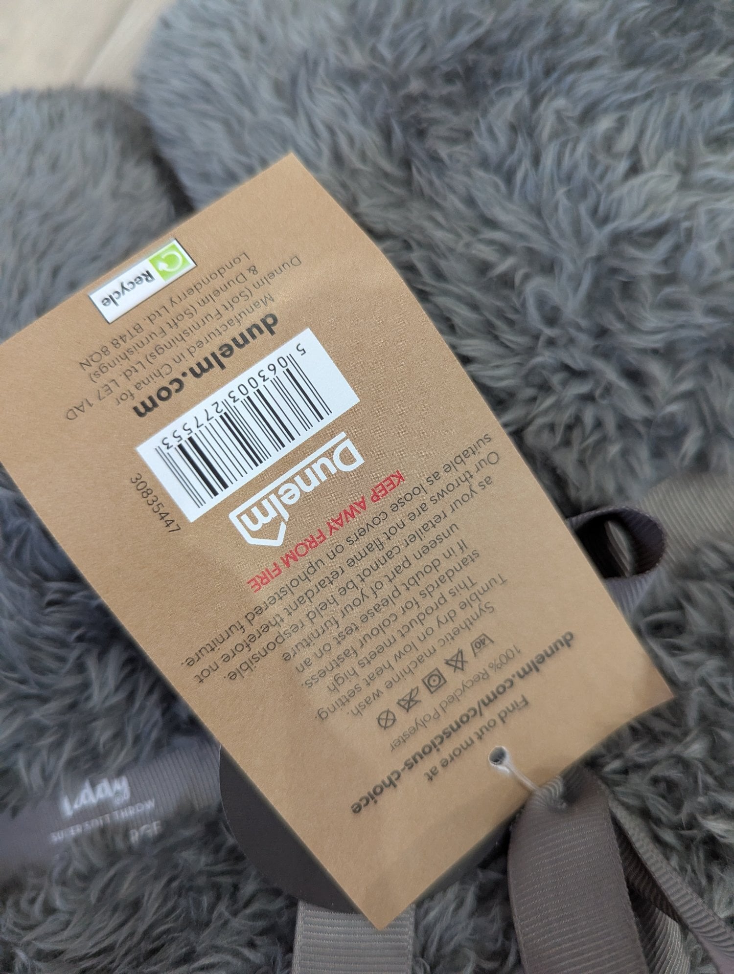 Redhill BNWT huge Dunelm teddy fleece grey blanket 200x200cm