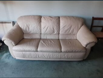 Cream leather 3 seater sofa 