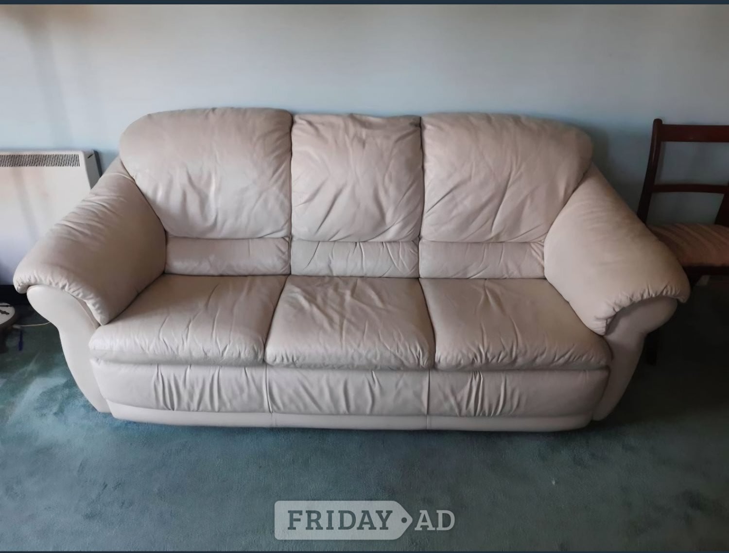 Cream leather 3 seater sofa  in Worthing