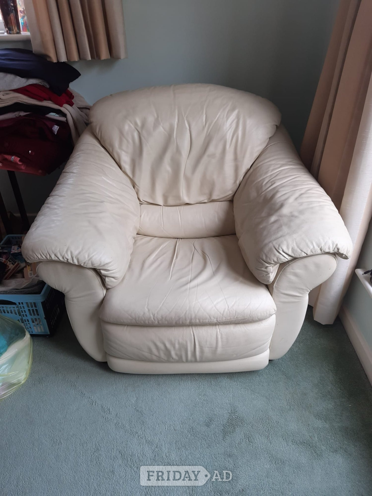 Cream leather 3 seater sofa 