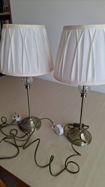 2 Table Lamps - Antique Brass and Cream