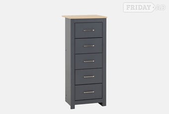 Portland 5 Drawer Narrow Chest - Grey/Oak Effect