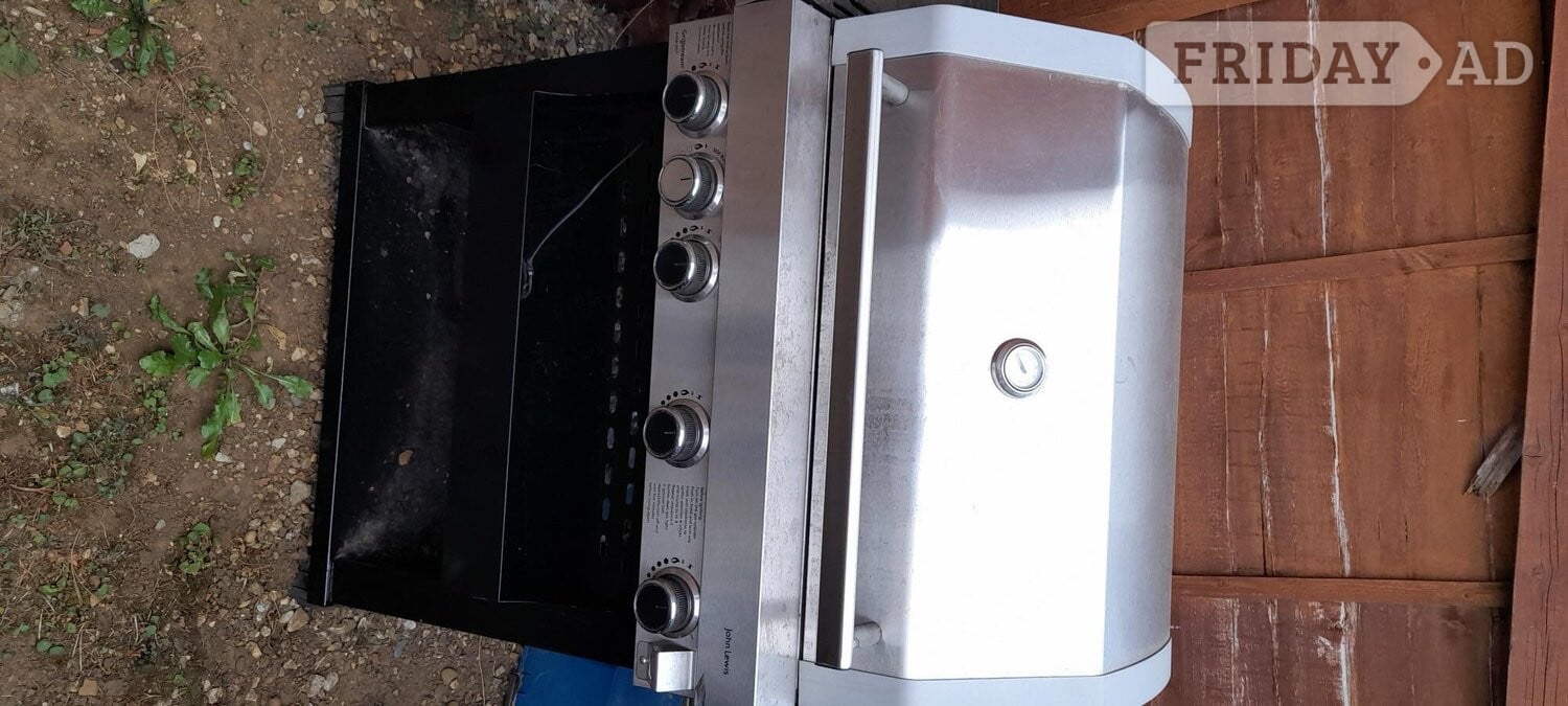 John Lewis & Partners 4 Burner Deluxe Gas BBQ with Side Burner, Silver/Black