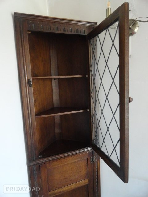 Tall corner display cabinet, dark oak with glazed door - Furniture in Lancing