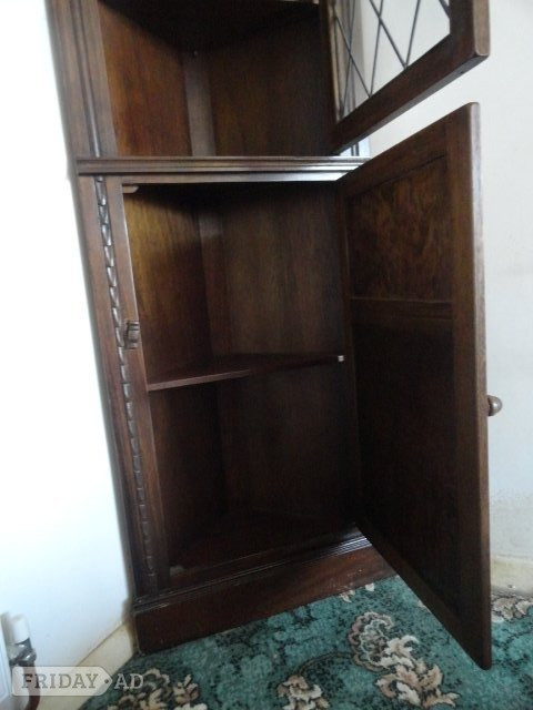 Tall corner display cabinet, dark oak with glazed door - Furniture