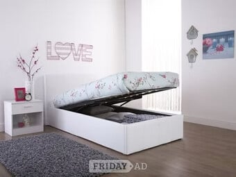 SINGLE - END LIFT WHITE FAUX LEATHER OTTOMAN STORAGE BEDSTEAD