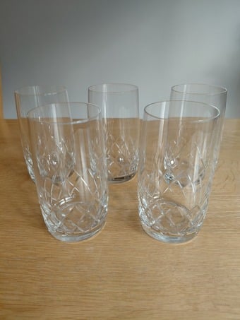  Set of 5 Crystal Cut Glass Tumblers – Good Condition