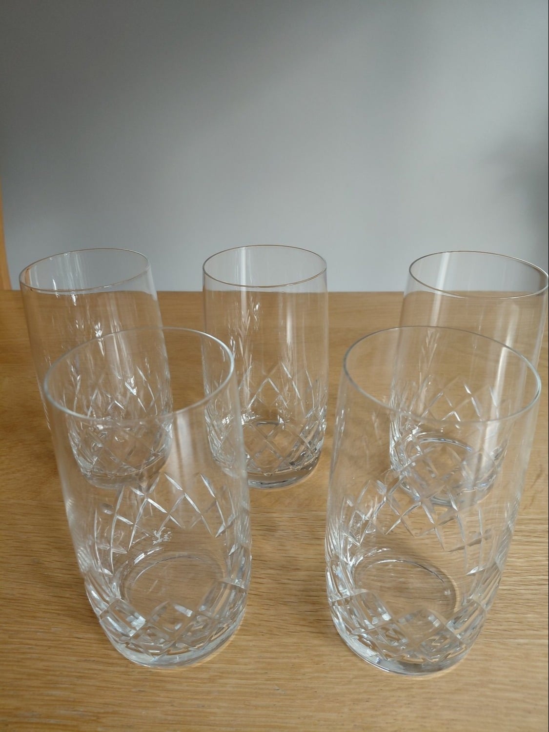  Set of 5 Crystal Cut Glass Tumblers – Good Condition