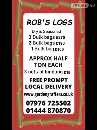 Robs Logs dry and seasoned hardwood logs and kindling
