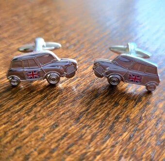 Retro Mini Car Cufflinks with Union Jack Flag Detail – Never Worn