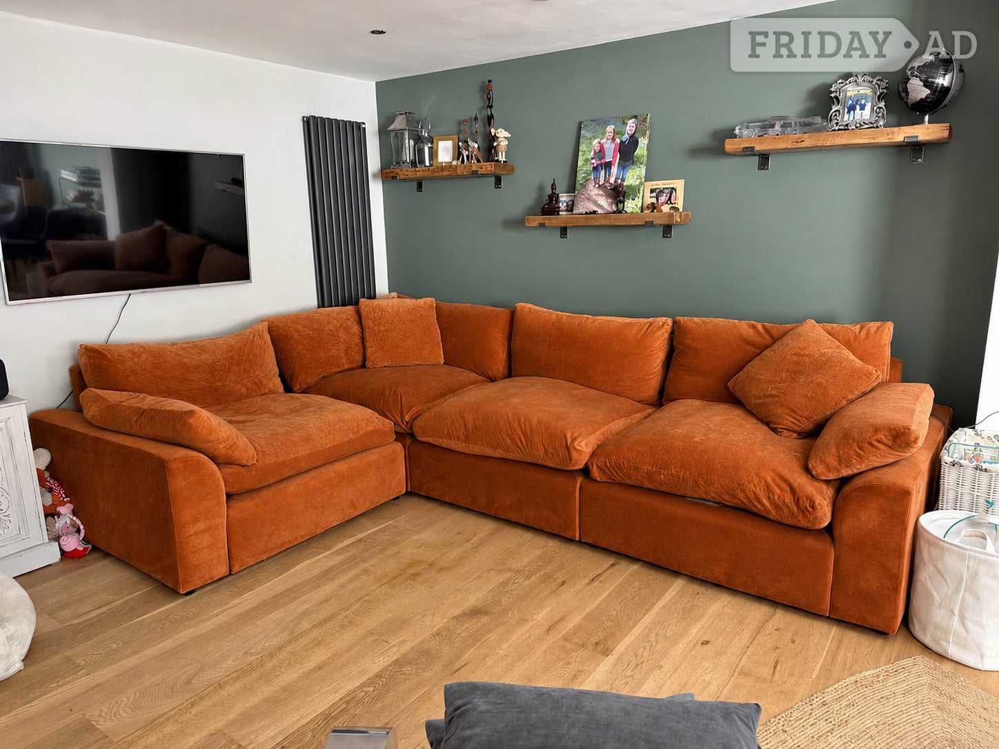 Burnt Orange clever velvet Sofa, Modular L-Shape Couch, 4 Seater  in Manchester