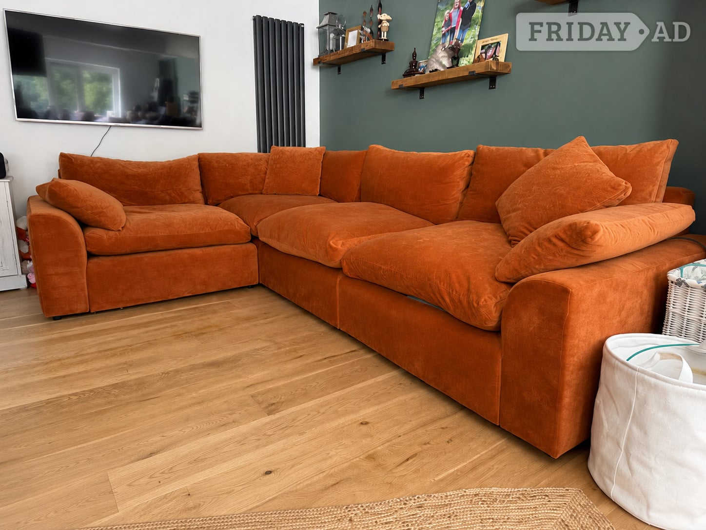 Burnt Orange clever velvet Sofa, Modular L-Shape Couch, 4 Seater 