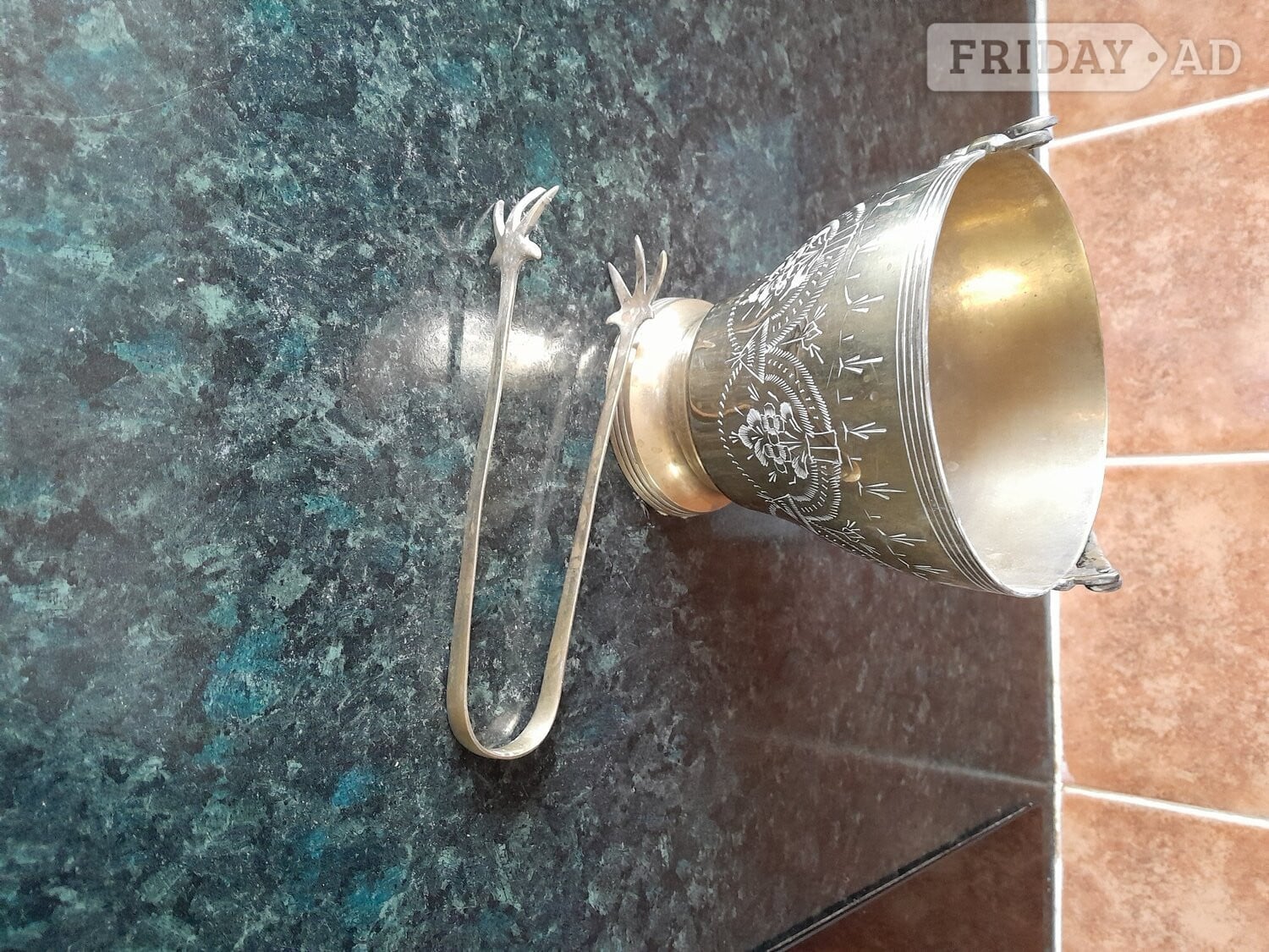 Vintage Ice bucket with Tongs
