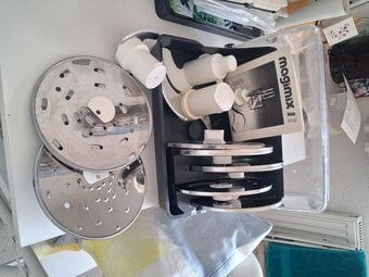 Boxed set of Magimix processor blades, graters, slicers etc.