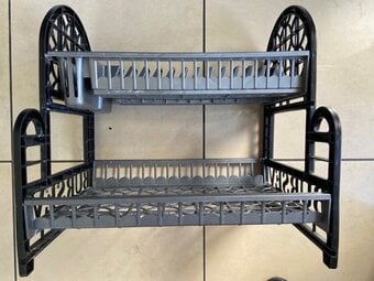 Grey Black kitchen dish drainer 2 tiers rack plates holder cutler