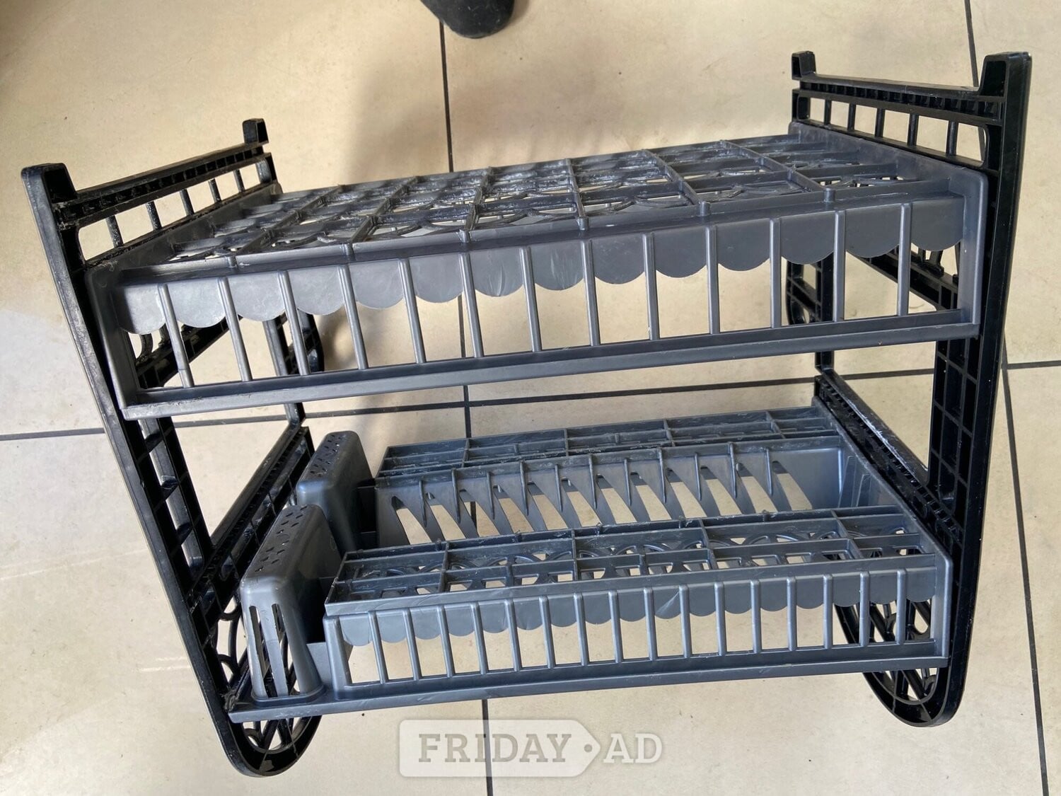 Grey Black kitchen dish drainer 2 tiers rack plates holder cutler - Home Appliances