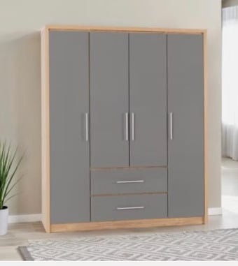 SEVILLE 4 DOOR 2 DRAWER WARDROBE - GREY GLOSS