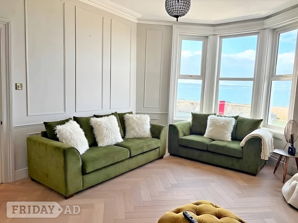 Olive Green Plush Velvet 2+3 Seater Sofa in London
