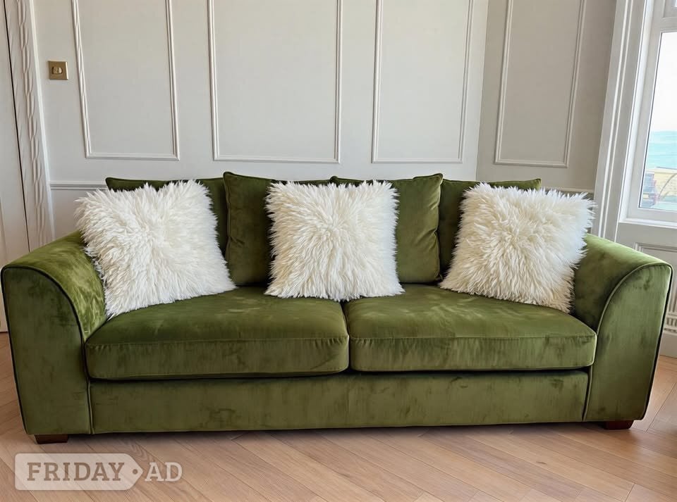 Olive Green Plush Velvet 2+3 Seater Sofa