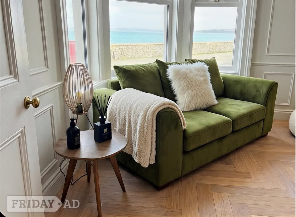 London Olive Green Plush Velvet 2+3 Seater Sofa
