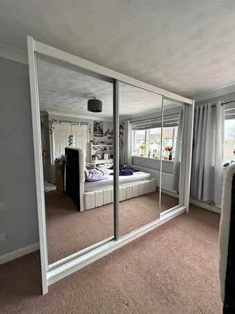 IKEA white 250cm wardrobe with 3 Sliding Mirror Door For Sale 