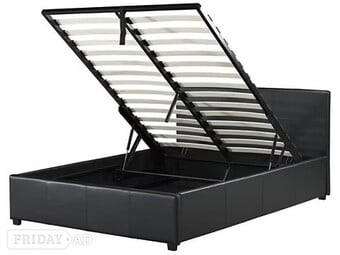 4 FOOT - END LIFT BLACK FAUX LEATHER OTTOMAN STORAGE BEDSTEAD