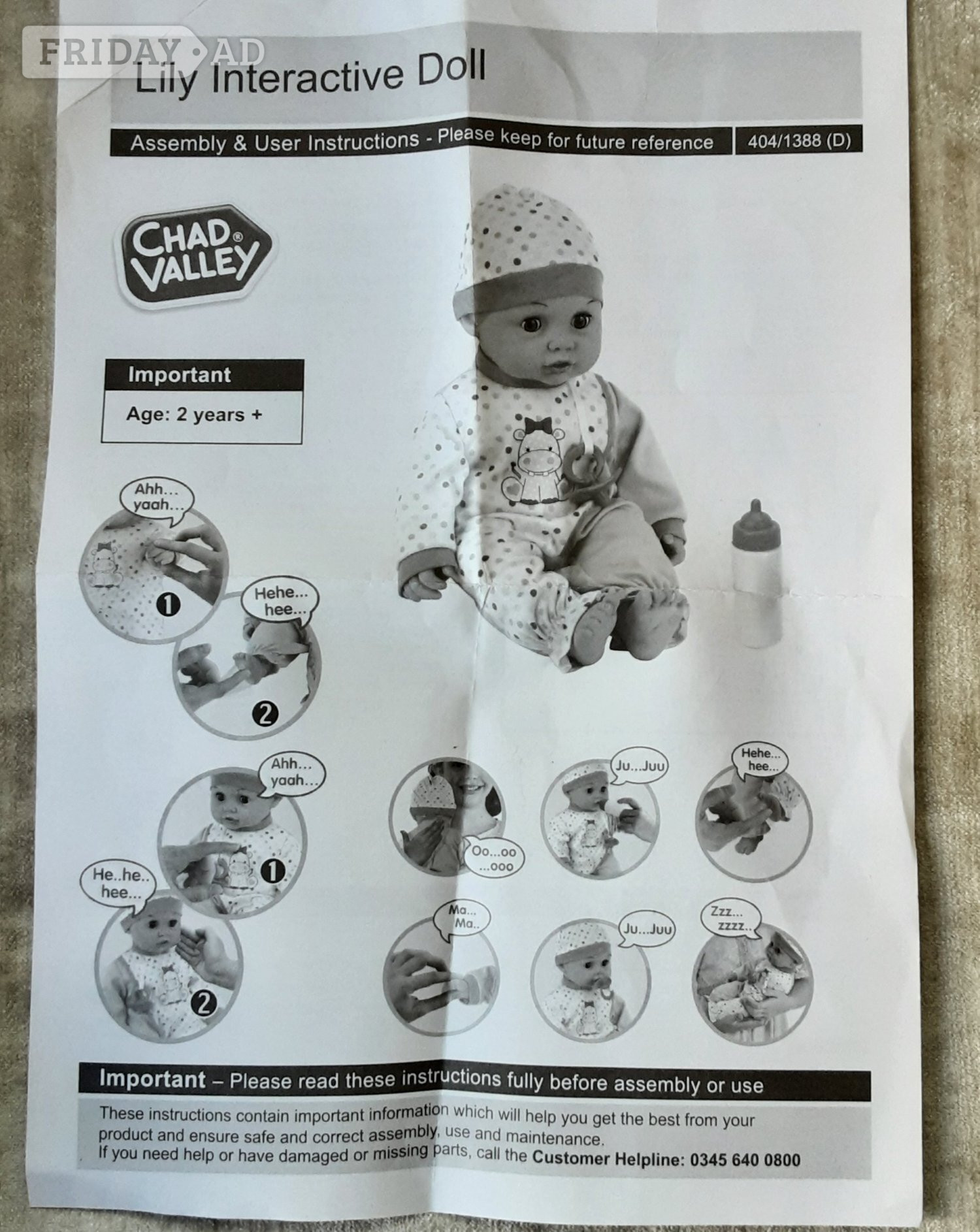 CHAD VALLEY "LILY" INTERACTIVE DOLL - AS NEW WITH INSTRUCTIONS 