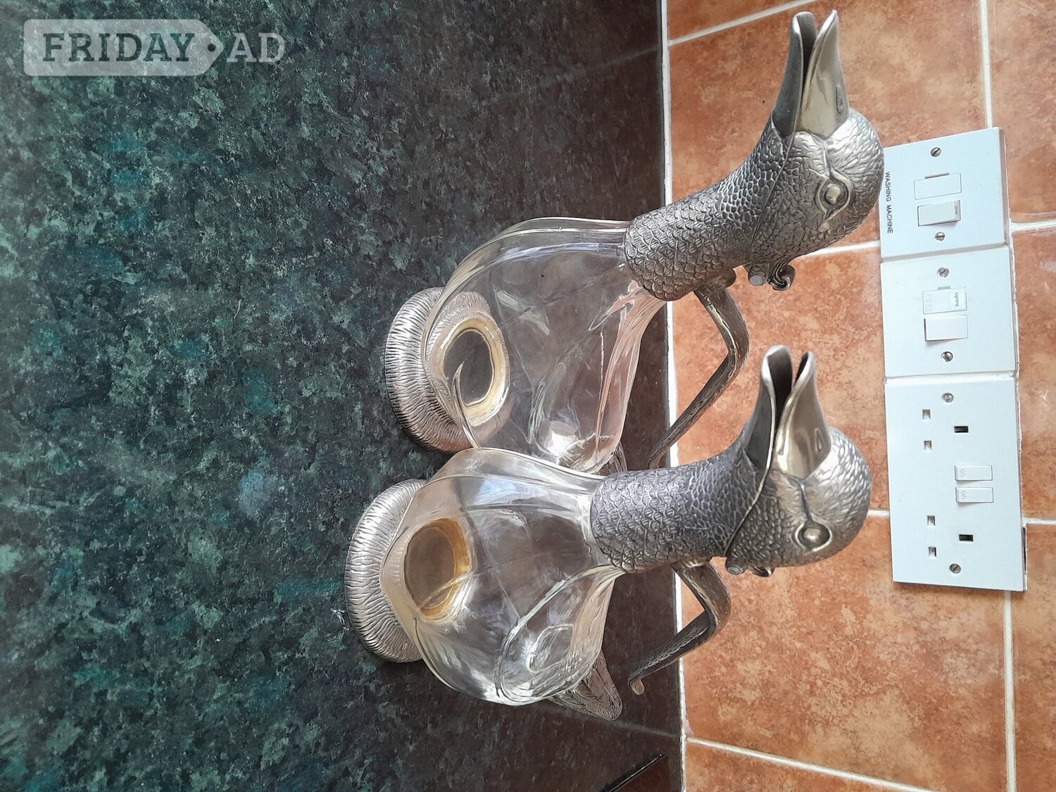 Vintage pair of duck Decanters, silver plated