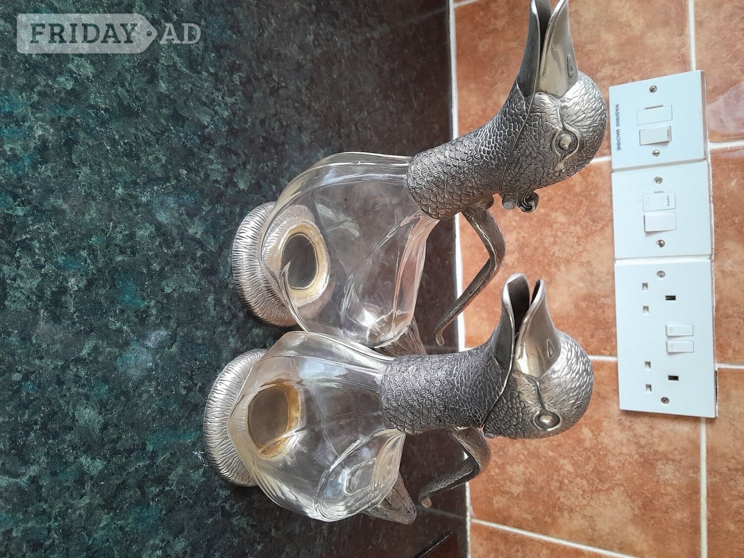 Vintage pair of duck Decanters, silver plated - Antiques & Collectables in Bexhill-On-Sea