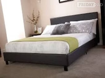 DOUBLE FAUX LEATHER BED IN A BOX BEDSTEAD - GREY