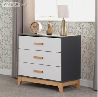 Cleveland 3 Drawer Chest - White/Grey Metal Effect