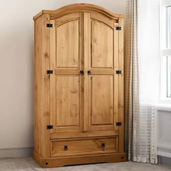 CORONA 2 DOOR 1 DRAWER WARDROBE - distressed waxed pine