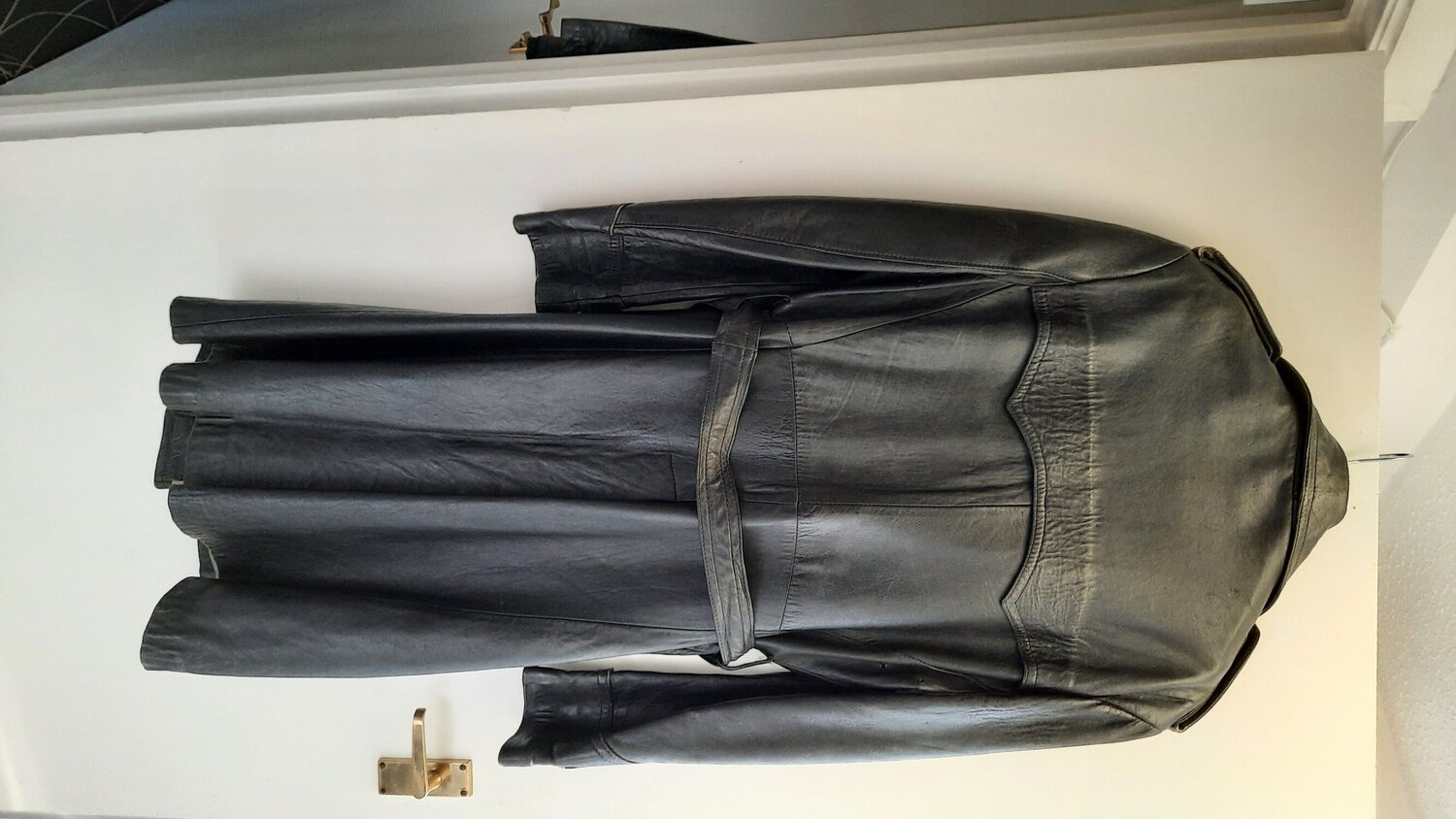 Mens vintage long real leather coat 