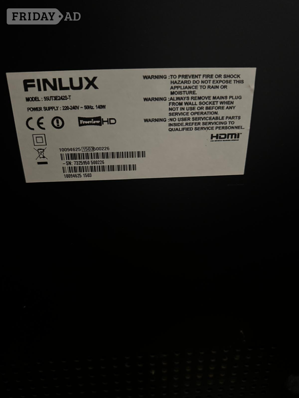 The Finlux 55-inch smart TV (model 55UT3E242S-T) 4K Ultra HD LED  - Computers & Electronics
