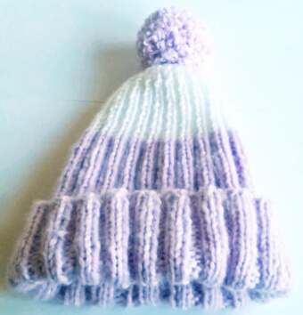 Hand Knitted Baby Hat with Pom-Pom - 3-6 months - New