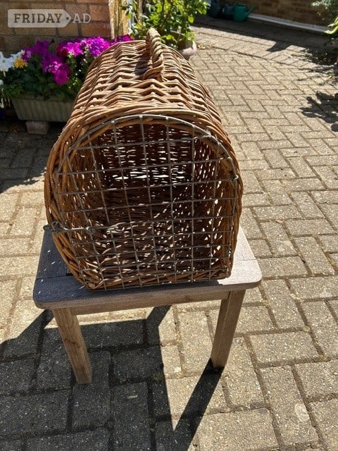 Used Wicker Cats Basket With Handle, Hinged Door &Latch in St. Albans